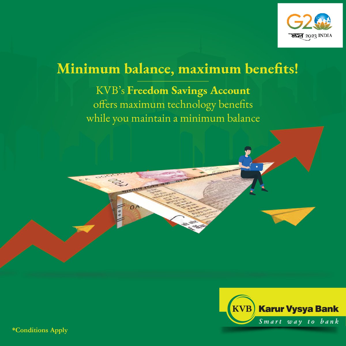 KarurVysyaBank_'s tweet photo. Avail KVB’s Freedom Savings Account for professionals today!
#KVB #KarurVysyaBank #SmartWayToBank #Bank #Banking #OnlineBanking #FreedomAccount https://t.co/0voA20Dzdi