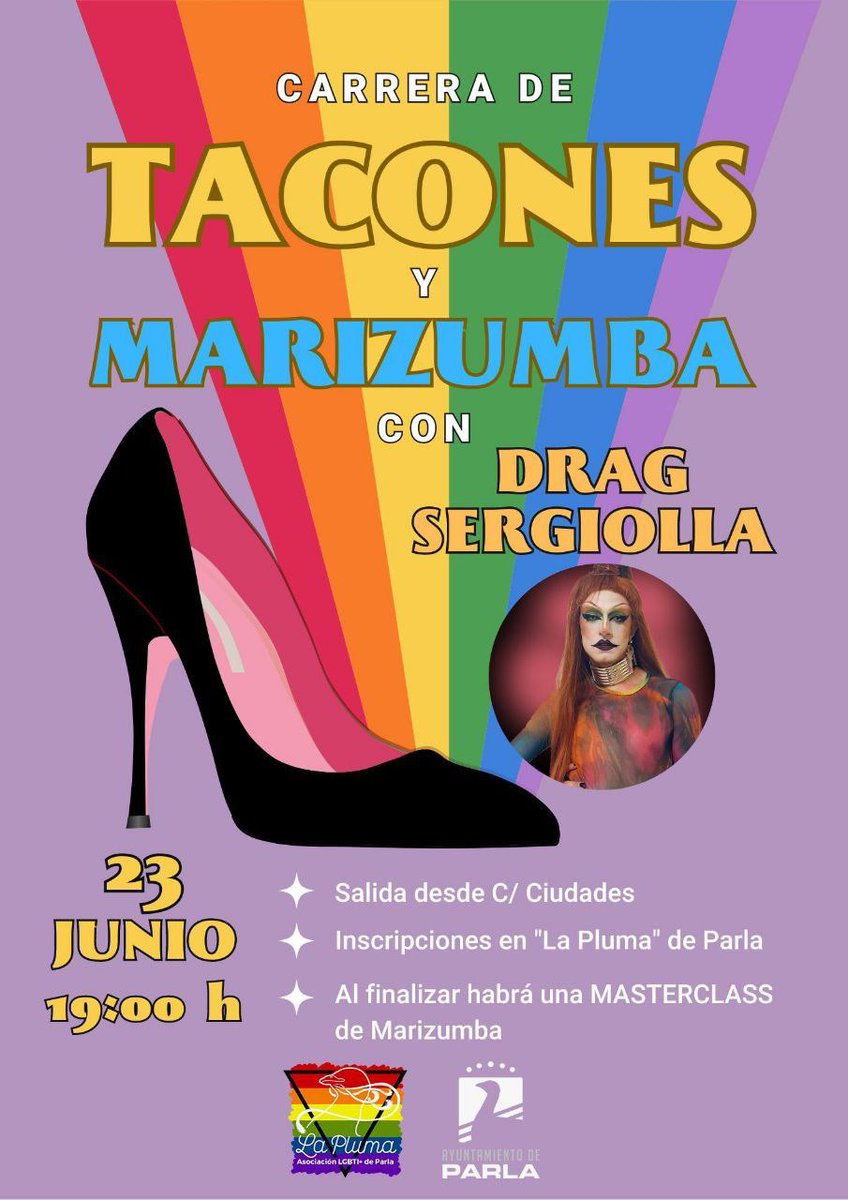 Podemos_Parla's tweet photo. #BuenosDias #FelizViernesATodos y Todas.

Recordad que hoy 23 de junio tenemos en
🌈#ParlaConOrgullo🏳️‍🌈
"Carrera de Tacones"

Y el próximo domingo 25, la 2ª manifestación del Orgullo LGTBI+🏳️‍🌈🏳️‍⚧️ que organiza y convoca @laplumaparla 

Aquí toda la info de recorridos y horarios👇 https://t.co/ymwceSehxI