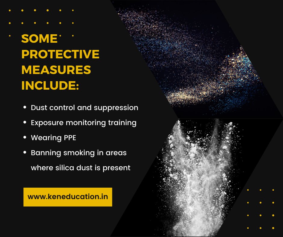 People who work in mining, steel, glass, and construction industries are more prone to silica-induced diseases. 
Learn More! Join Ken Institute
call: +91 7569034271
#hse #safety #occupationalhealth #safetytraining #safetyfirst #safetyprofessionals#keninstitute   #riskassessment