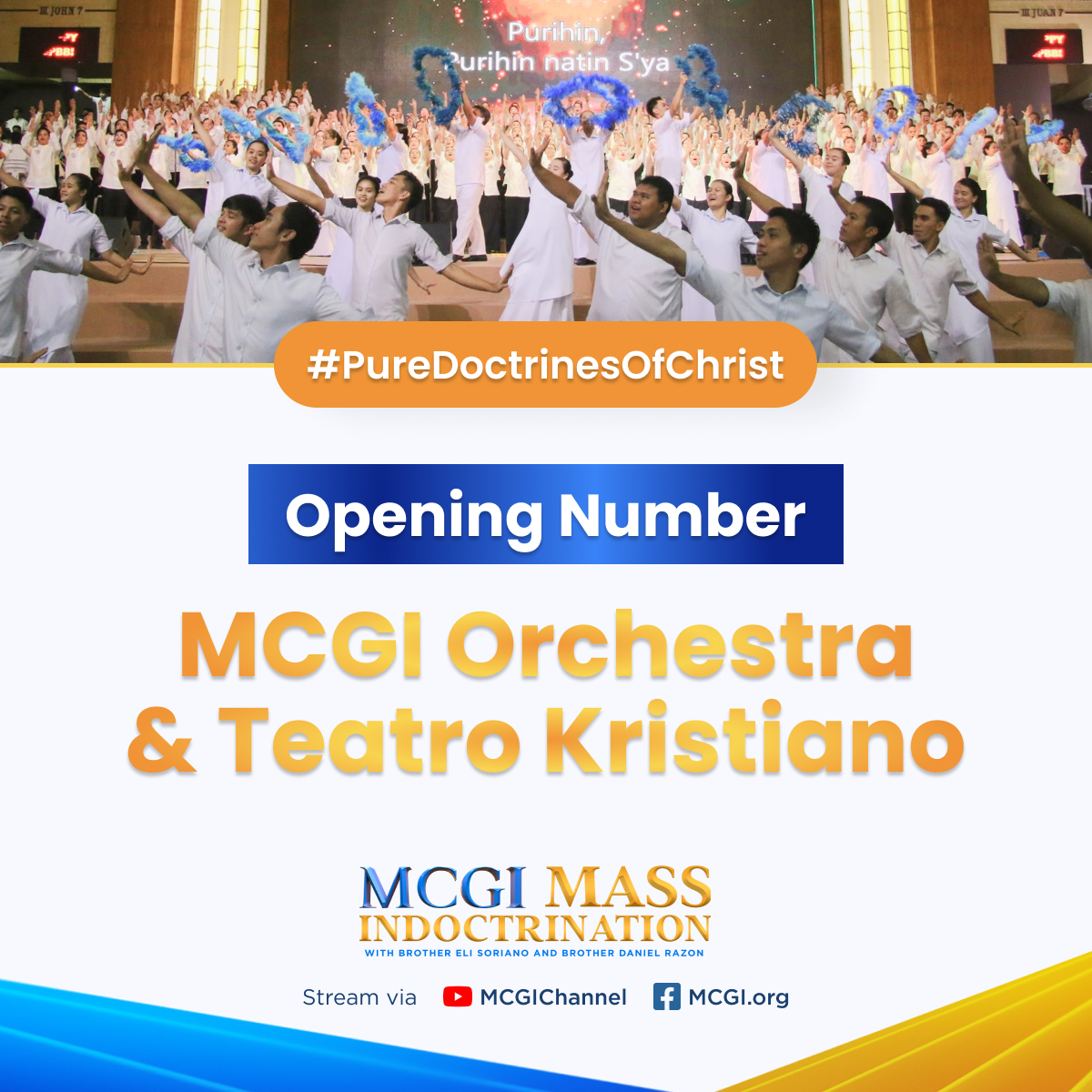 mcgidotorg's tweet photo. Sing praises to God, sing praises: sing praises unto our King, sing praises. (Ps. 47:6, KJV)

Come and see the MCGI Orchestra and Teatro Kristiano perform a special opening number!

Are Your Prayers Heard
#PureDoctrinesOfChrist https://t.co/kcXJtA9Ert