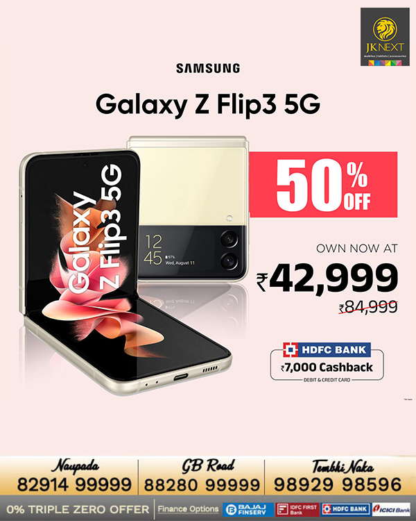 The #GalaxyZFlip3 now at 50% OFF.

Call 88280 99999 for this limited-period offer. Conditions Apply.

#EMIs #Samsung #Offers #Thane #Ghodbunder #TembhiNaka #Naupada #Finance #HDFC