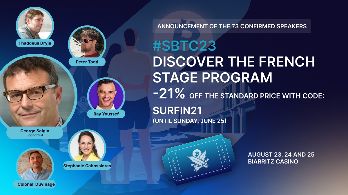 🔥Announcing Surfin' Bitcoin 2023 organized by <a href="/StackinSat_FR/">StackinSat_FR</a>

The full program of the french stage and the 73 confirmed speakers is out !

Get 21% off (€) on ur ticket with the code SURFIN21 until June 25
👉 surfinbitcoin.com/en/2023/ticket…

PR: drive.google.com/file/d/185Lyae…

#SBTC23 🏄 😎 🤙