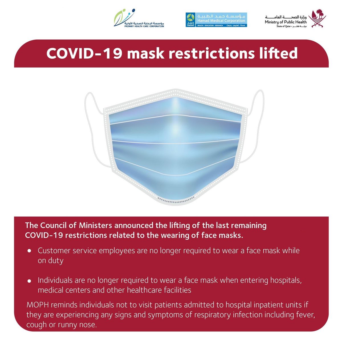 وزارة الصحة العامة on Twitter "COVID19 mask restrictions lifted The Council of Ministers