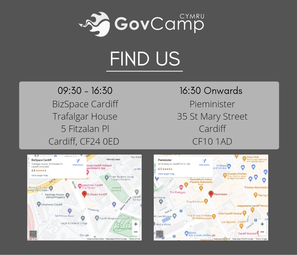 GovCamp Cymru day is finally here 🎉Looking forward to seeing us? Here's a reminder of where you can find us @BizSpaceUK  #gccy23