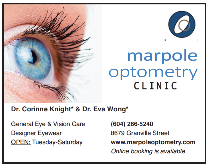 #Marpole Optometry Clinic, 8679 Granville St. Dr. Corinne Knight, Dr. Eva Wong.
Professional, Progressive, Competitive. Serving Greater Vancouver since 1992 As seen in The Summer 2023 Edition of The REVUE online at revuecommunitynews.com 

#SouthVan #EyeExams #LaserSurgery