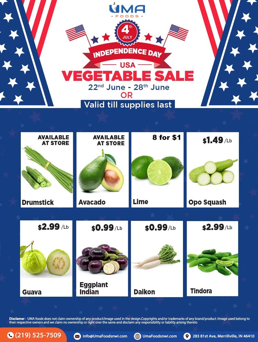 Get your greens and save big! Dive into our sensational vegetable sale!

👉 𝐒𝐚𝐥𝐞 𝐟𝐫𝐨𝐦 𝗝𝘂𝗻𝗲 𝟏𝟓𝘁𝐡 - 𝗝𝘂𝐧𝐞 𝟐𝟖𝐭𝐡👈

#vegetablesale #freshvegetables #veggies #weeklysales #WeekendSale #WeekendDeal #grocery #groceries #grocerystore #groceryshopping #UMAFOODS