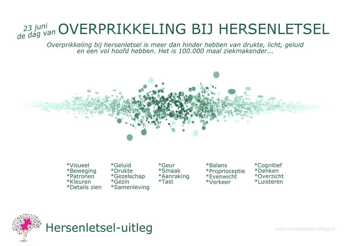 23 juni de Dag van Overprikkeling bij hersenletsel. In 2017 in het leven geroepen door Hersenletsel-uitleg. De dag waarop we denken aan allen die zo intens ziek worden van gewone prikkels. hersenletsel-uitleg.nl/over-ons/dag-v…