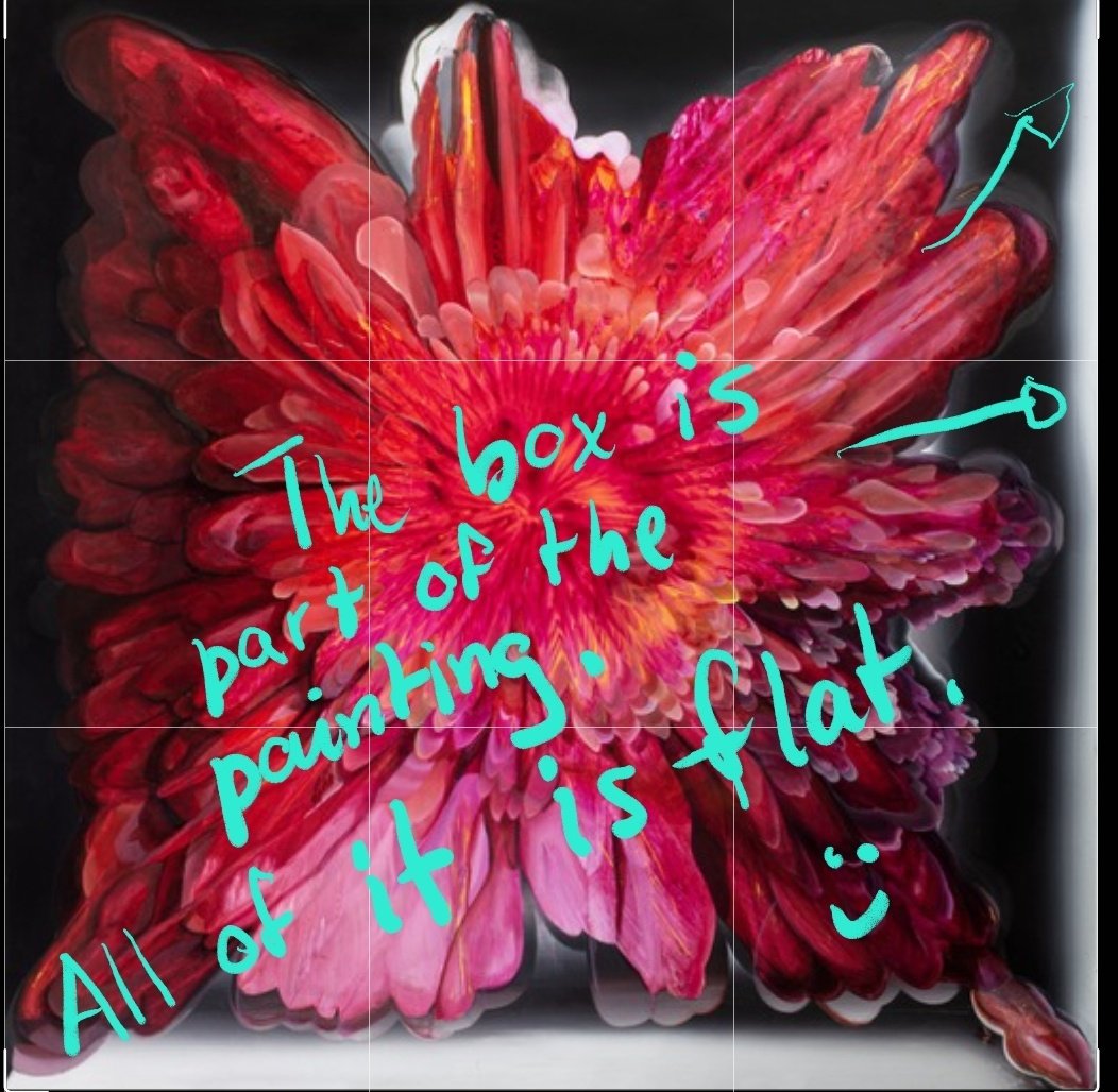 artymicheline's tweet photo. As I get asked this a lot: Yes, the illusion of a box is painted and on the same flat surface as the flower like creature. All my recent abstracts play with 3D illusions.
#3D #3Dart #abstractart #abstractmarkmaking https://t.co/hgvTzHipv8