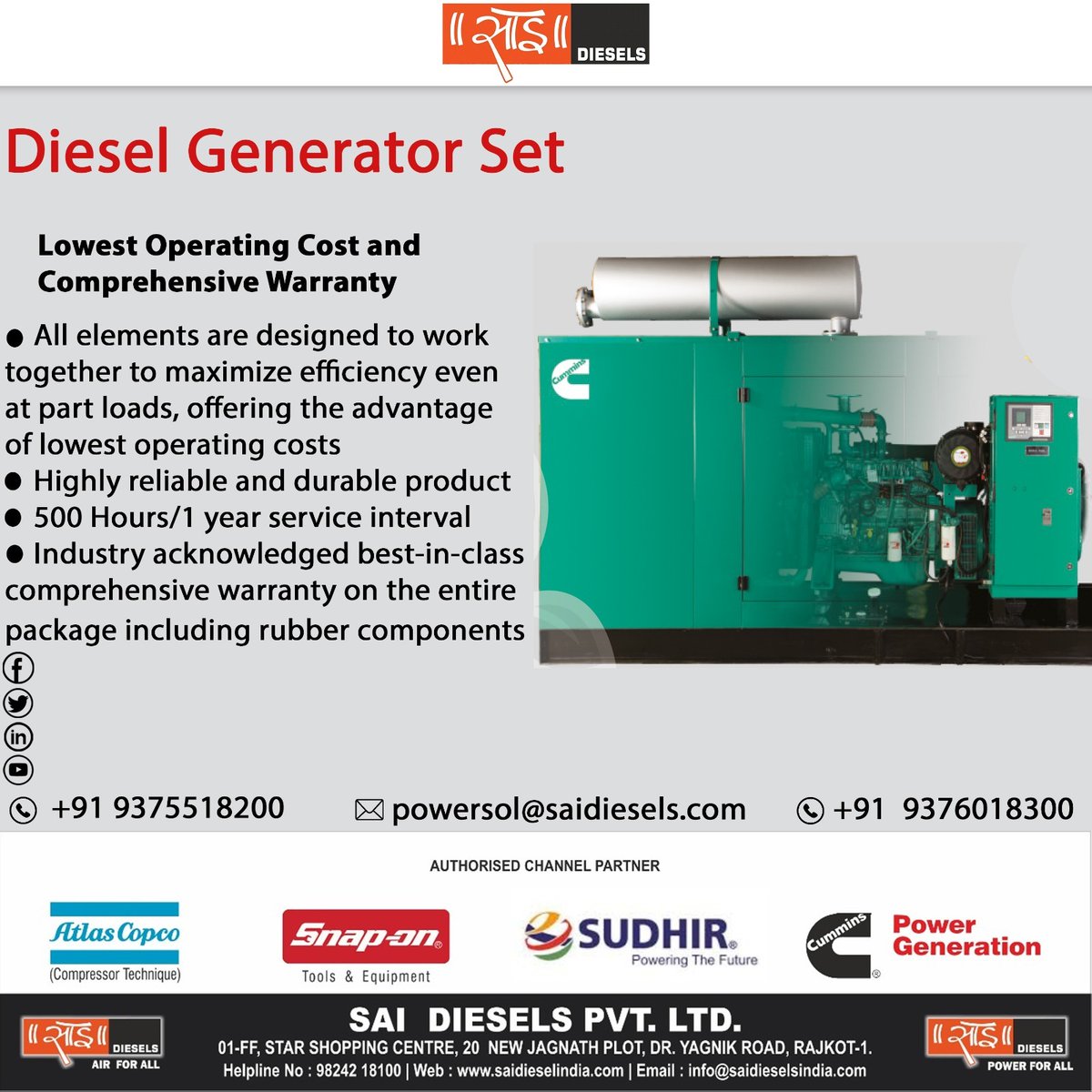 Diesel Generator Set
Lowest Operating Cost and Comprehensive Warranty
.
.
.
#sai #saidiesels #dieselgenerator #ENGINE #alternator #controller #makebattery  #atlascopco #snapontools #dieselgenerator #b5.9series #125kva #enviromentfrindly #rajkotnews #rajkotinstagram #rajkot_igers