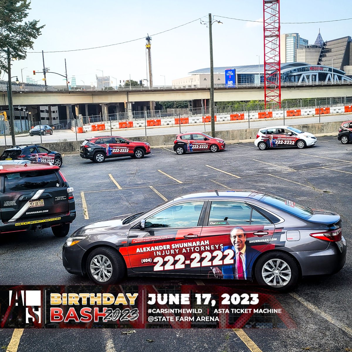 CallMeAtlanta's tweet photo. Our #CarsInTheWild showed up at @StateFarmArena  for the Birthday Bash 🔥

Follow us &amp; Stay tuned for upcoming events, Giveaways &amp; more!

And if you need me,

📣 Call Me, Atlanta! 📣
☎️ 404-222-2222
🌐 https://t.co/Q5Cvjmr7Yb

⚖ Alexander Shunnarah Trial Attorneys
📍 Atlanta GA https://t.co/1Vvjc1DnXB