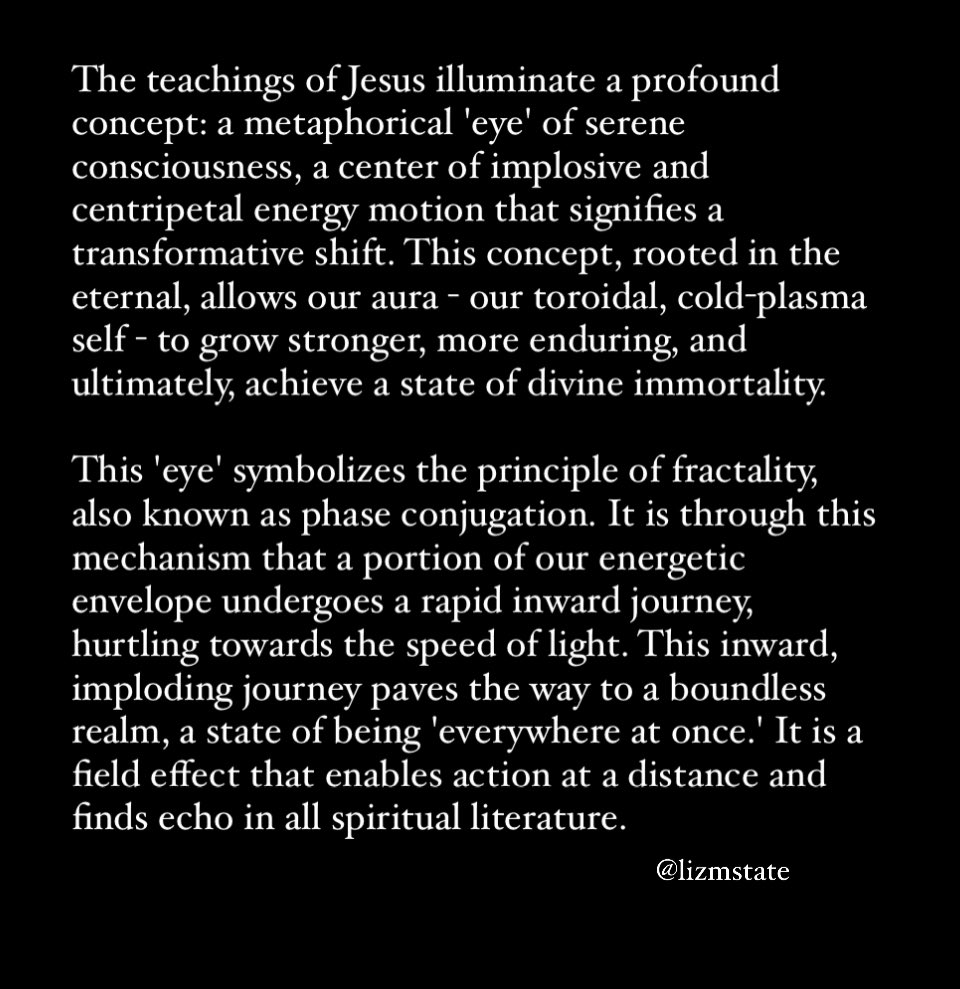 lizmstate's tweet photo. Translation of vorticity or creating the L “EL” as in Elohim, Eye 👁️ of Il #PhaseConjugation “TuRning from rotational to linear ineRTia there is a TRansformation of attention.” We make some Angels, I mean Angels. Just ask EL-on, or me 😂 EL-izabeth, or actually #DanWinter 🙏❤️🔥 https://t.co/GAOsL1qkD4