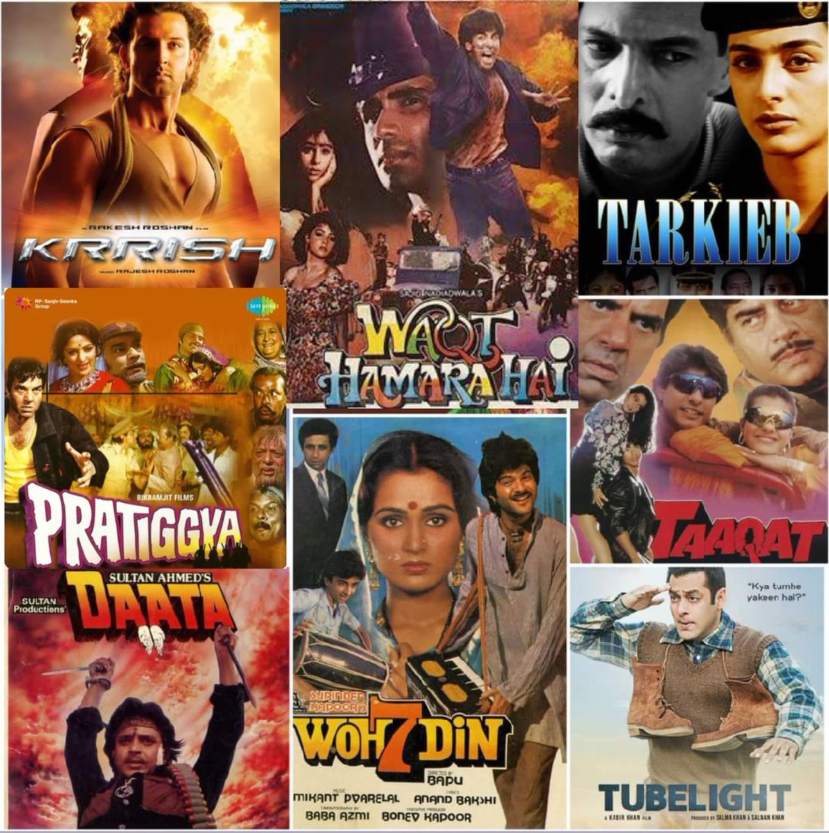 sp_akkian's tweet photo. Some films that were released on this dt (23 june)

1. #Pratiggya ~(23/06/1975)
2. #Woh7din ~(23/06/1983)
3. #Daata ~(23/06/1989)
4. #WaqtHamaraHai ~ 23/06/1993
5. #Taaqat ~(23/06/1995)
6. #Tarkieb ~(23/06/2000)
7. #Krrish ~(23/06/2006)
8. #Tubelight ~(23/06/2017)

#AkshayKumar https://t.co/kvJFbo1SSb