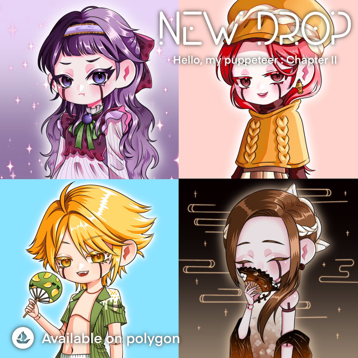 Dear, my puppeteer
New drop is 🍰

🗓️ Every Saturday 
⏰ 08.00 PM (GMT+7) Thailand time
💰Price : 12-22 matic 

Discord: discord.gg/JWjcMy6DJD
Collection: opensea.io/collection/hel…

#PolygonCommunity #Polygon #PolygonNFTs #NFTdrops #nftcollectible #NFTCommunity