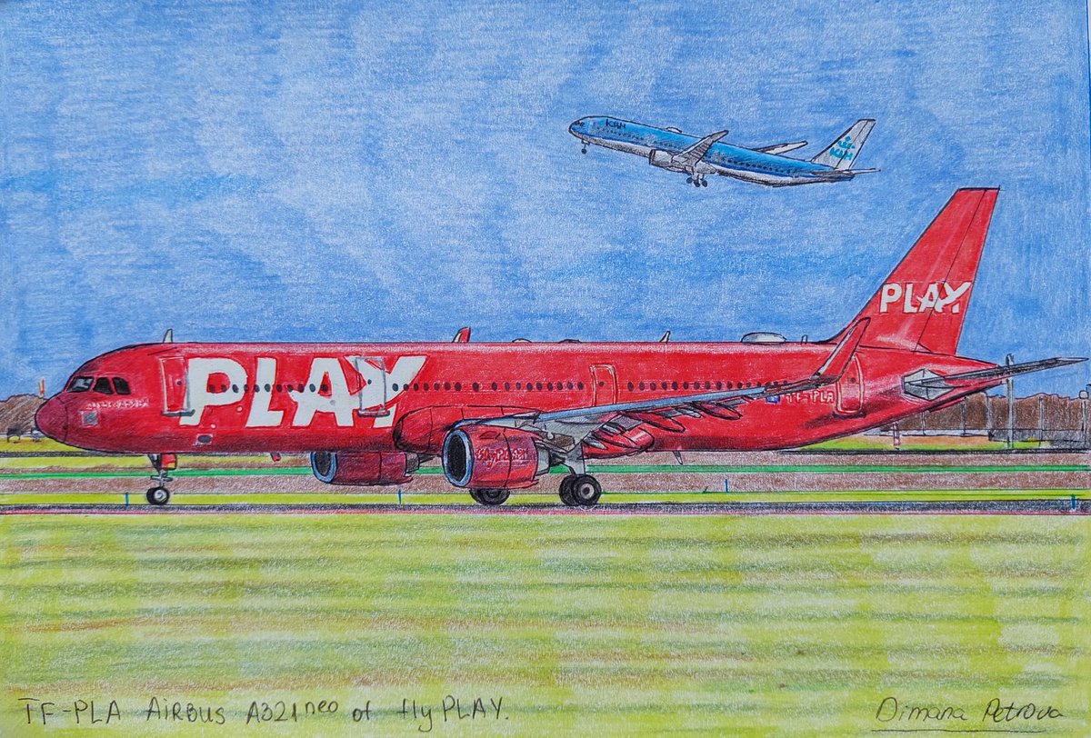 AircraftBy's tweet photo. My drawing of taxiing @PLAYairlines Airbus A321-251N TF-PLA while a @KLM Boeing 787 Dreamliner departing from @Schiphol ❤️💙
Photographer: R. Skywalker
148x210mm
#PlayAirlines #flyPLAY #Airbus #Boeing #Amsterdam #KLM #RoyalDutchAirlines #SchipholAirport #takeoff #Netherlands https://t.co/quoQE6rhsg