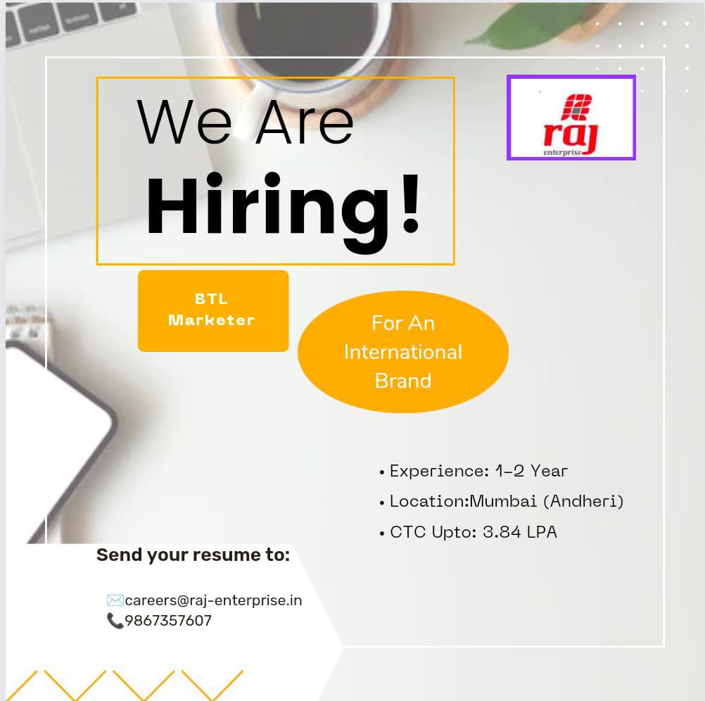 @PlacementRaj is hiring For
#rajplacement #Brandpromotion #BTLMarketer #Generatingleads #Customerengagement #Brandawareness #hiring #careers #opportunities #jobs #mumbaijob