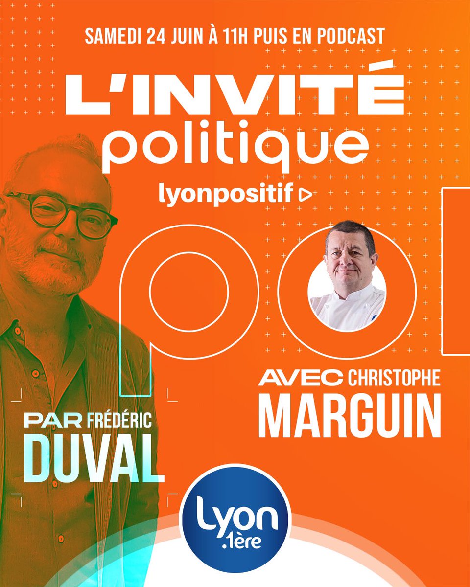 #Lyon :🎙 Le patron des Toques Blanches Lyonnaises Christophe MARGUIN, candidat aux prochaines municipales à Lyon, est notre invité ce samedi 24 juin de 11h à 12h. 

#Lyon #Municipales2026 @ChM_officiel