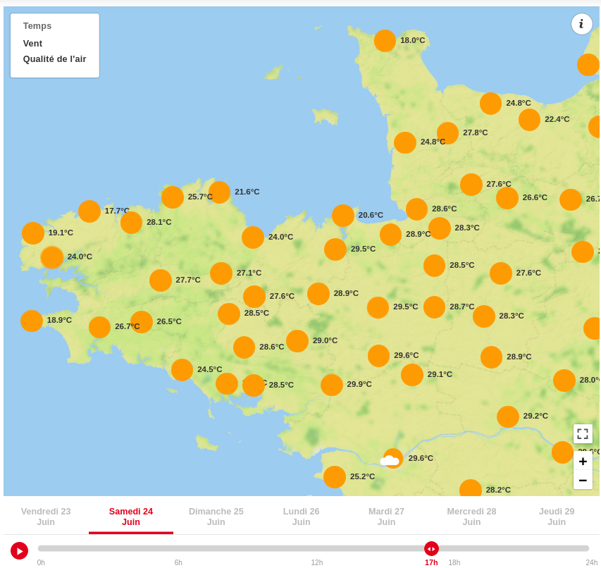 Yann_amice's tweet photo. ☀️🔥 Chaud en # Bretagne ce week-end ! Les températures frôlent les 30°C, préparez-vous à profiter du soleil et de la chaleur estivale.☀️🌈, un peu moins  de semaine prochaine.
@OuestFrance @weathernco https://t.co/r5e5wueWYg