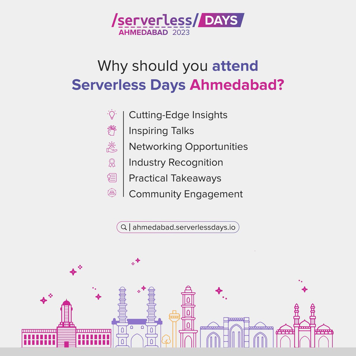 ServerlessAmd's tweet photo. "🌟 Calling all tech enthusiasts!🥳  Join us at #ServerlessDaysAhmedabad2023 for a transformative experience. Unlock serverless insights, expand your network, and be part of the cutting-edge advancements in cloud computing. Don't miss out!  
#Innovation #NetworkingOpportunity" https://t.co/Bl3hOMIMDg