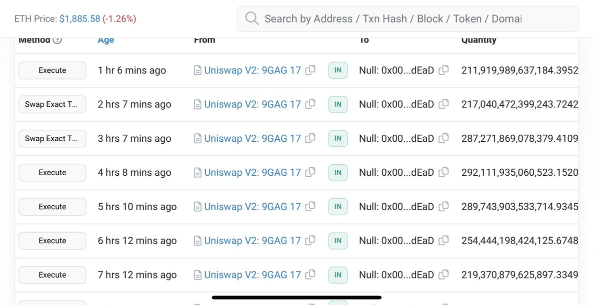 The #9GAG contract has been burning supply automatically since launch. 

Check the link below 9GAGGER!

etherscan.io/token/0x5870e2…