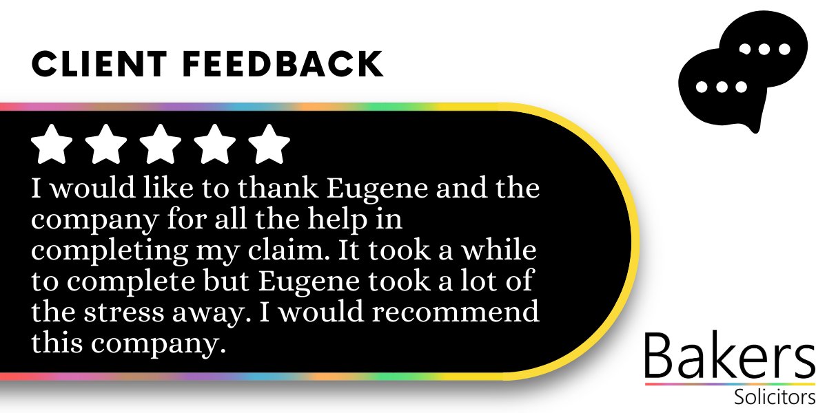 BakersSolicitor's tweet photo. Well done to Eugene for this fantastic review!

To see more of what other clients have to say about us, head over to our website https://t.co/74Wp7AoUyt.

#lawfirm #uklaw #solicitors https://t.co/abiCBWrmCb