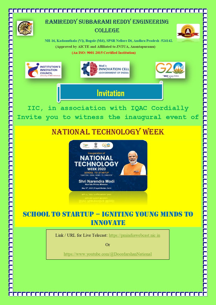 #IIC & #IQAC conducted on #nationaltechnologyweek2023 #inauguralevent @ 11.5.23 Chief Guest Shri #narendarmodi ( #PrimeMinister)