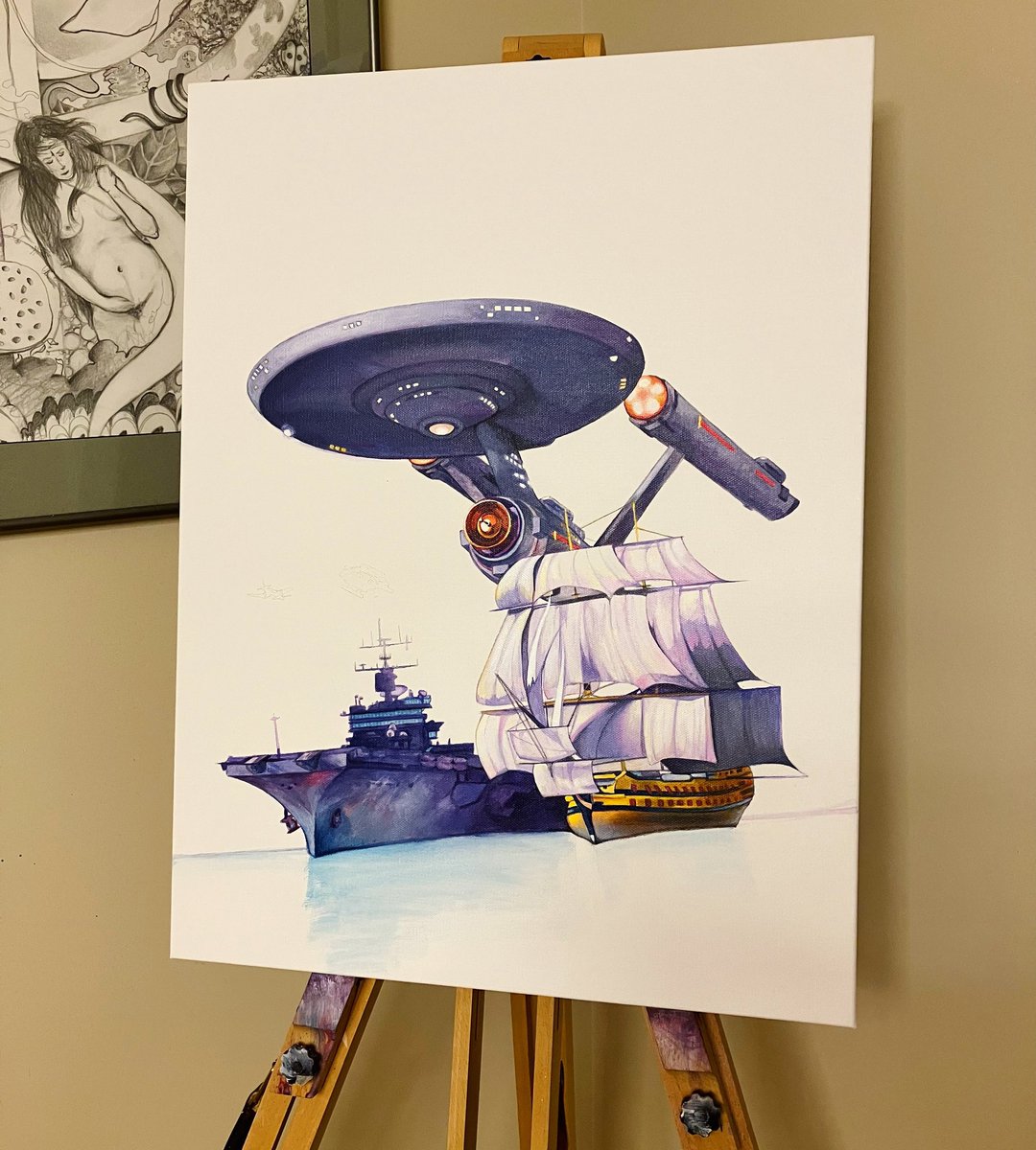 And the USS Enterprise is now in.  Love how my painting for this book cover art is progressing and looking forward to continuing it tomorrow! ❤️🖖

retrospectstudios.ca/special-editio…

#StarTrek #art #fanart #scifiart #bookcover #Canadian @thomasthecat