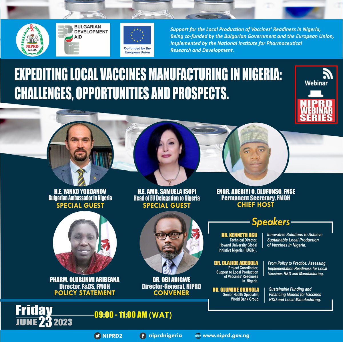 In pursuit of our statutory mandate, <a href="/NIPRD2/">NIPRD</a> has partnered with the <a href="/EUinNigeria/">EU in Nigeria 🇪🇺🇳🇬</a> and @BulgariaMFA to develop a Roadmap to expedite Local Vaccines' Manufacturing in Nigeria. Join me and other key stakeholders later today, for this High-Level epoch-making event
#MedicinesSecurity