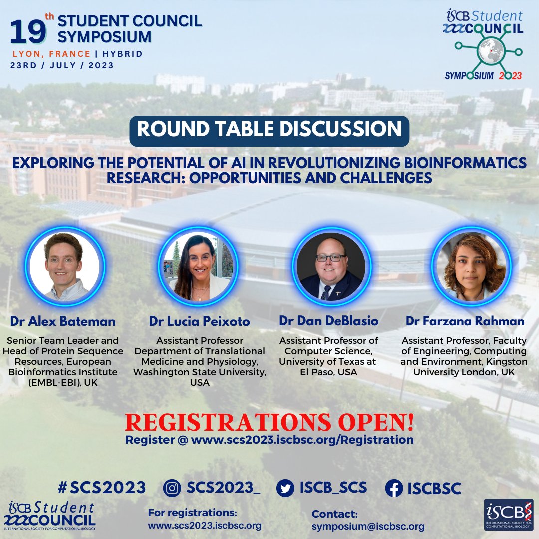 📢Excited to host a captivating round table with brilliant minds discussing the transformative power of #AI in #bioinformatics #research! 🧬💻

🎙️ Featuring @Alexbateman1, @LuciaScience, @danfdeblasio, @propicee

🔗Join us at scs2023.iscbsc.org/Registration

#RoundTable #AI #Discussion