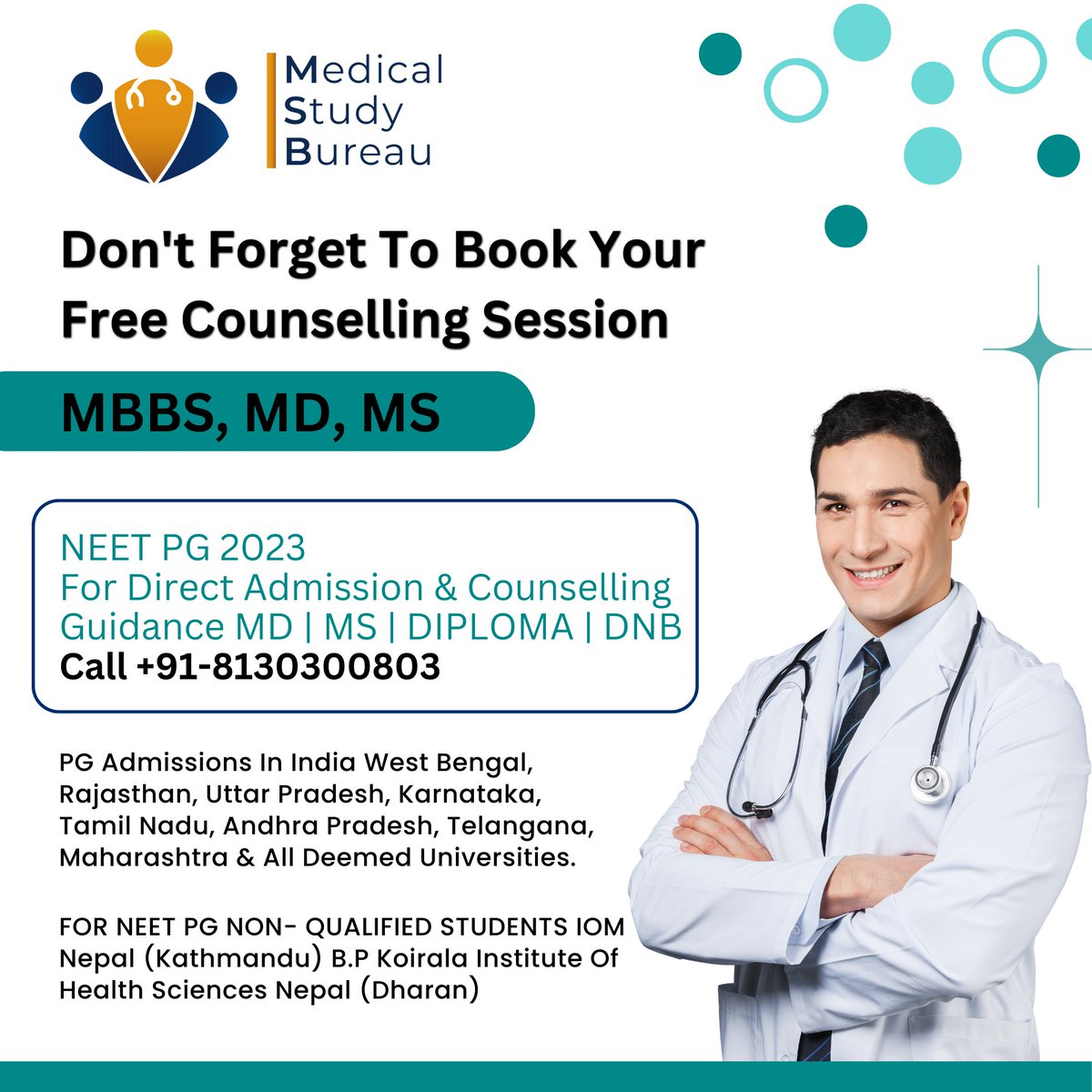 Don't Forget To Book Your Free Counselling Session
MBBS, MD, MS
NEET PG 2023
For Direct Admission & Counselling Guidance MD | MS | DIPLOMA | DNB
Contact Us
📞 +91 8130300825
Mail Us
📧 Info@medicalstudyburea.co.in
#FreeCounsellingSession
#MBBS
#MD
#MS
#NEETPG2023
#DirectAdmission