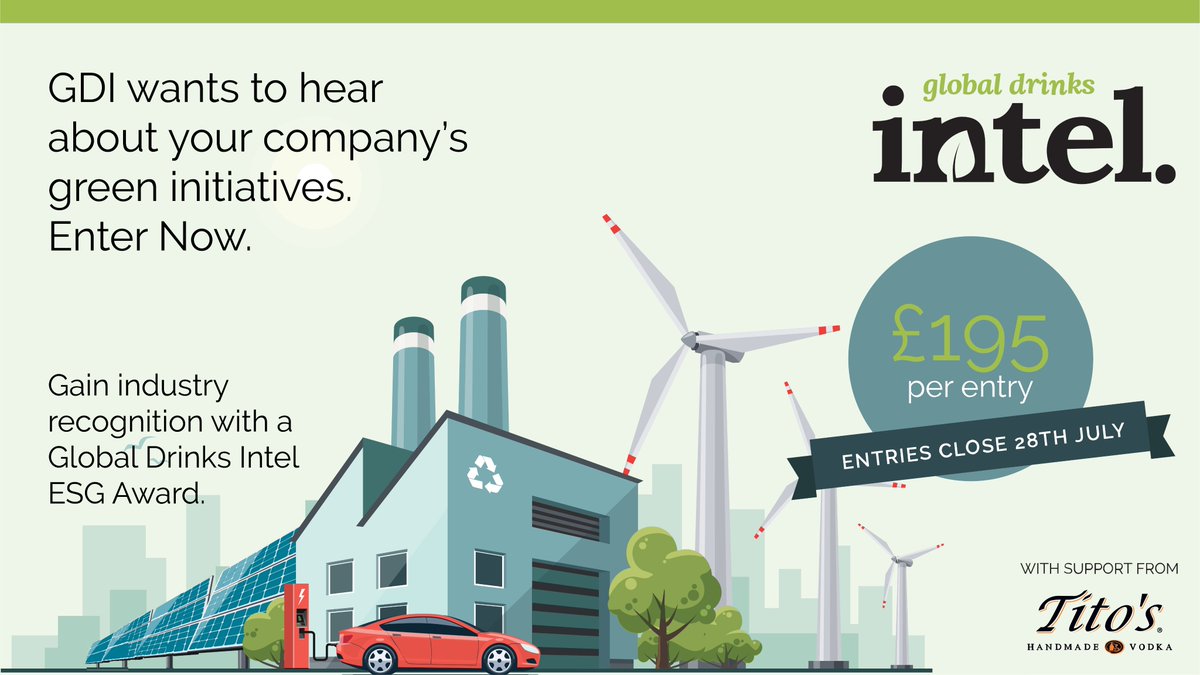 How to make your environment, social &amp; governance activities stand out from the crowd? 
Entries open NOW for Global Drinks Intel's ESG  Awards 2023. deadline for submissions is 31 July
esgawards.drinks-intel.com
#sustainability #esg #rewilding #biodegradablepackaging #environmental