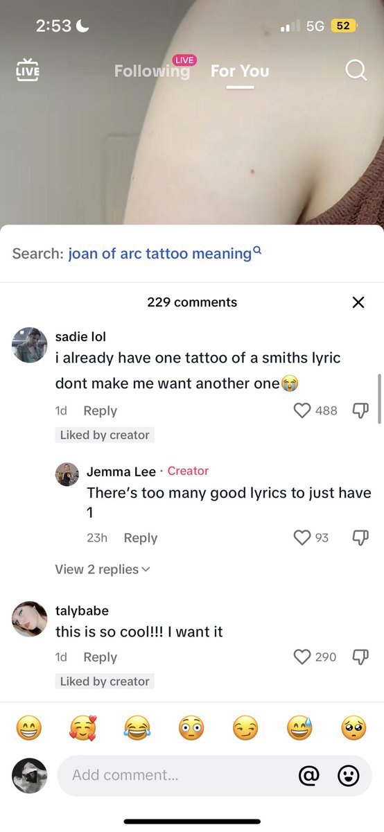 joan of arc did not die to be a “smiths lyrics tattoo”