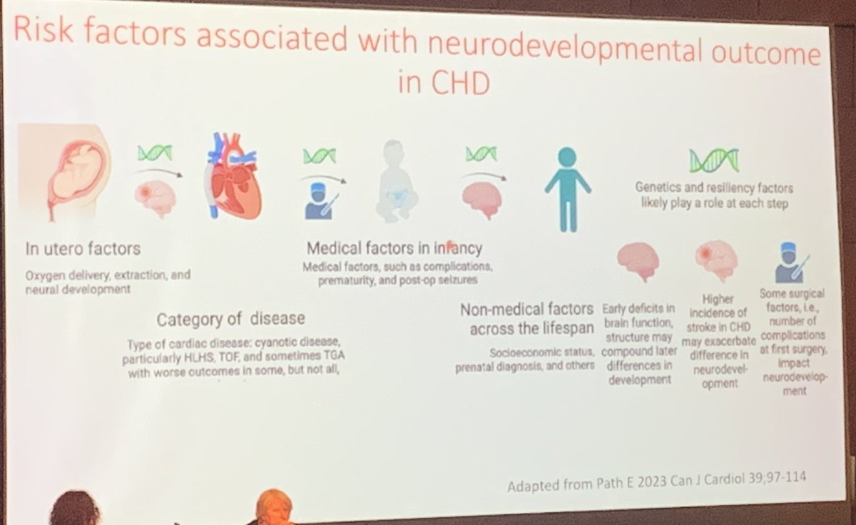 Paola Cogo describing the multitude of risk factors for neurodevelopmental delay in CHD patients. MDT input and follow up so important for these children! @AparnaHoskote #ESPNIC2023