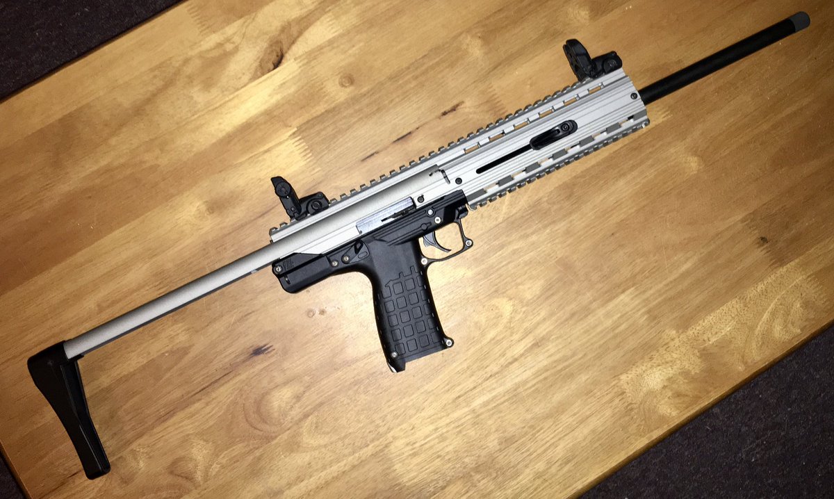 Haven’t shot it yet but will Saturday, this is a Kel Tec CMR30 in 22 WMR “22 Magnum” … 30 Rounds of fun.

Threaded barrel and collapsable compact stock making this easy to fit in a “bug out bag”.

Known for extremely good accuracy. The 22 Magnum round’s no joke!
#22WMR #KELTEC