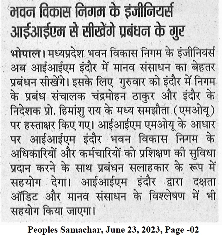 IIM_I's tweet image. &quot;यह सहयोग #IT पहलों और वेब पोर्टलों पर उपयोगकर्ता जुड़ाव की प्रभावशीलता का आकलन करने पर भी जोर देता है&quot; - प्रो. @askhimanshurai, निदेशक, आईआईएम इंदौर ने #MPPCB एवं #MPBDC के साथ सहयोग पर कहा.

#IIMIat26 #IIMIndore #IIMI #MadhyaPradesh @CMMadhyaPradesh @MP_MyGov @EduMinOfIndia