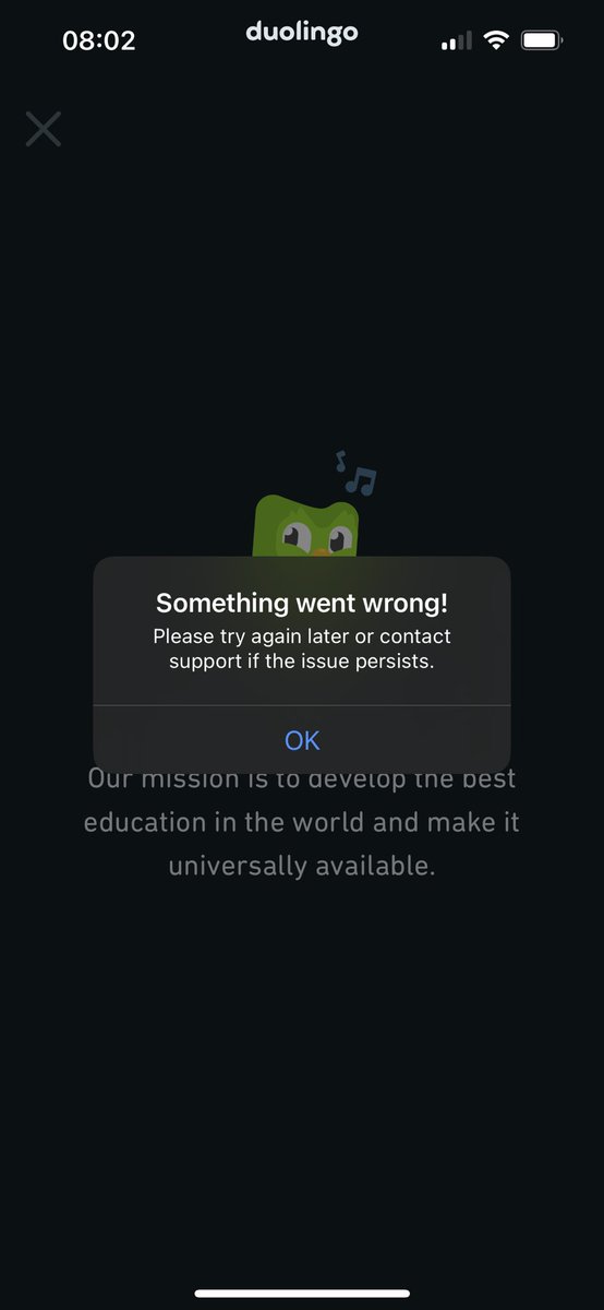 MatthewCarterD1's tweet photo. @duolingo hey duo I’m having issues with your app, do you know if there are any known issues? I’ve been getting this message past few days now :( https://t.co/DGaF1jkQ0B