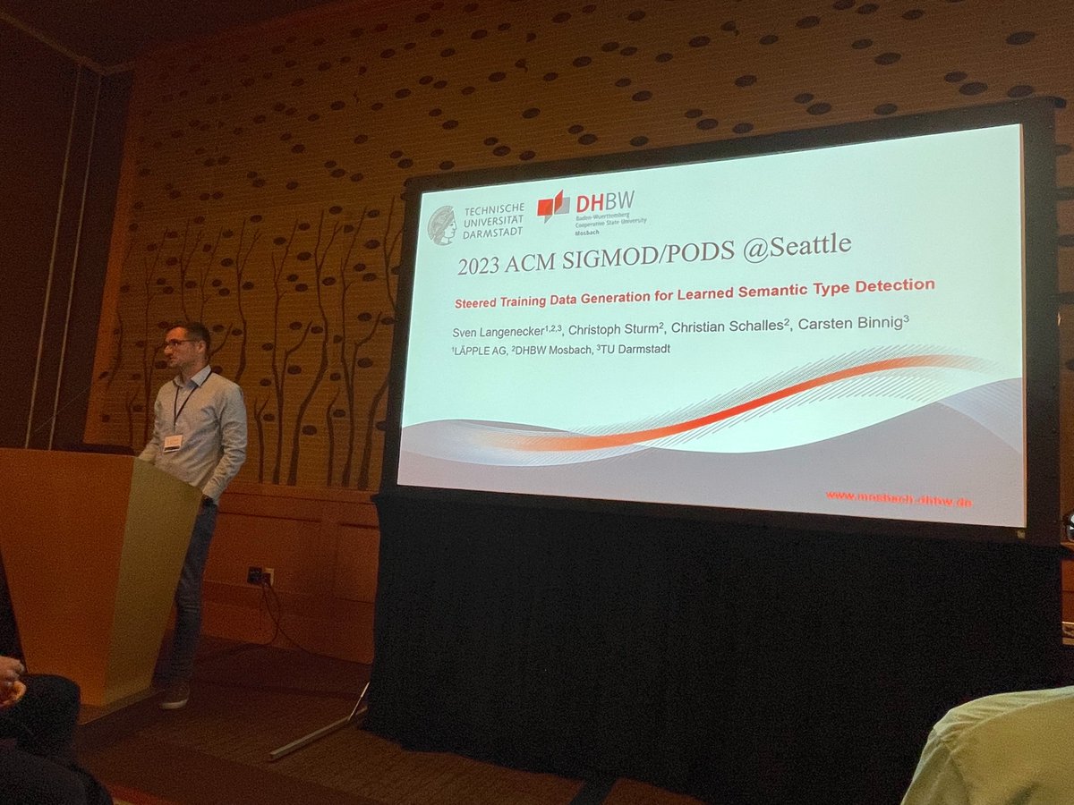 Sven0606's tweet image. I really enjoyed presenting my work &quot;Steered Training Data for Learned Semantic Type Detection&quot; at the SIGMOD conference #SIGMOD2023 in Seattle. It was a great experience for me. Many thanks to my supervisors (@cbinnig), who have given me great support to achieve this.