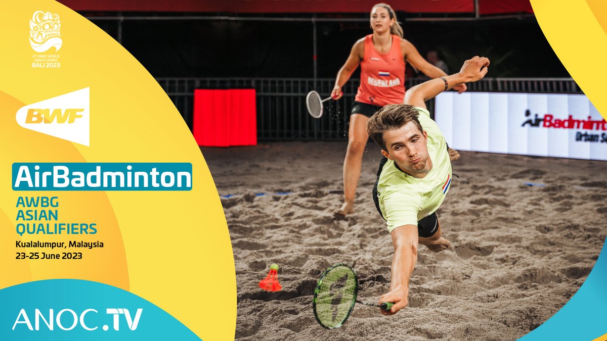 🏸AirBadminton🏸

It's the first day of Asian qualifying for the ANOC World Beach Games in Bali, live from Putrajaya in Malaysia. 

Now on ANOC.tv : anoc.tv/sportitem/6490…

#AirBadminton #ANOCWorldBeachGames #AWBGBali2023