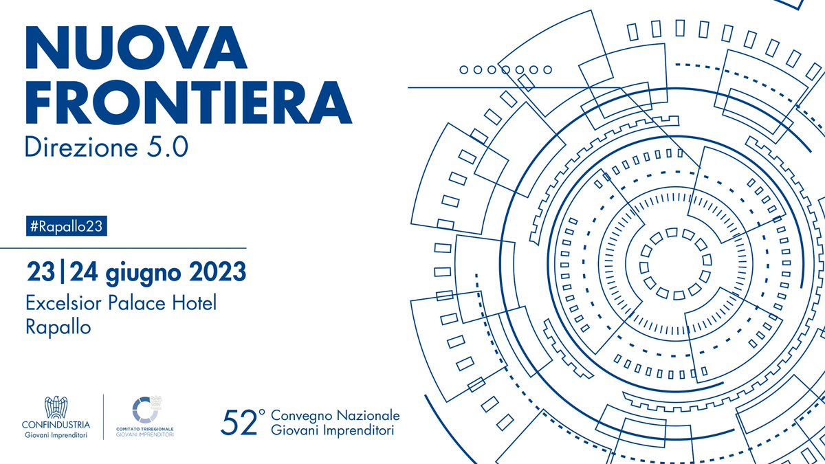 GIConfindustria's tweet photo. Inizia #Rapallo23 il 52° Convegno dei Giovani Imprenditori di Confindustria.

Segui la diretta streaming su:
🔵Sito: https://t.co/8hyOHt6N2P
🔵Facebook: https://t.co/x2PZmNYOTI
🔵@sole24ore: https://t.co/4v3fvwlIsv https://t.co/0TT4t9y2qz