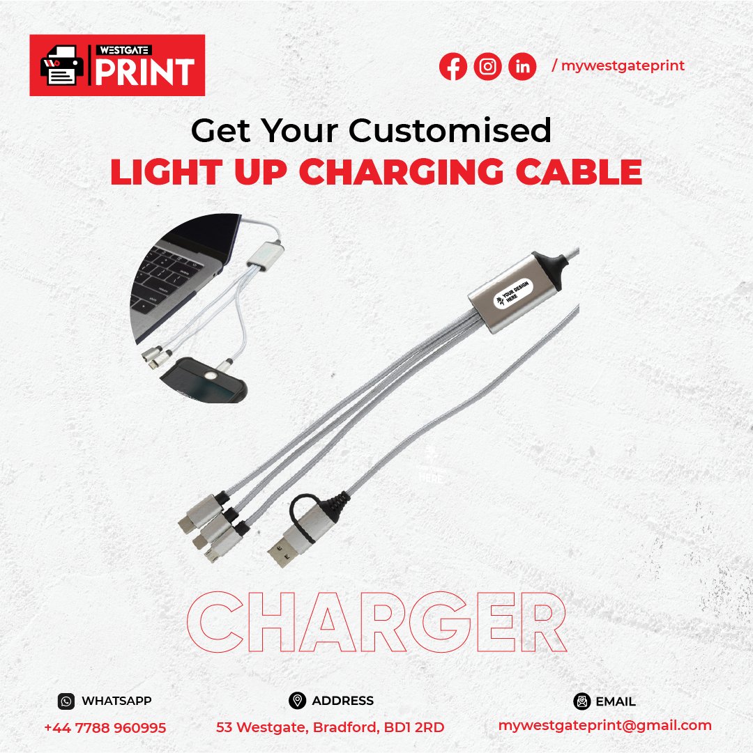 Order now and add some extra flair to your charging routine.

#LightUpCable #OrderNow #IlluminateYourCharge #mailboxesetc #westgateprint_BradFord #uk #Real_WestgatePrintBradford #best_westgateprint_bradford #FastPrint_Bradford