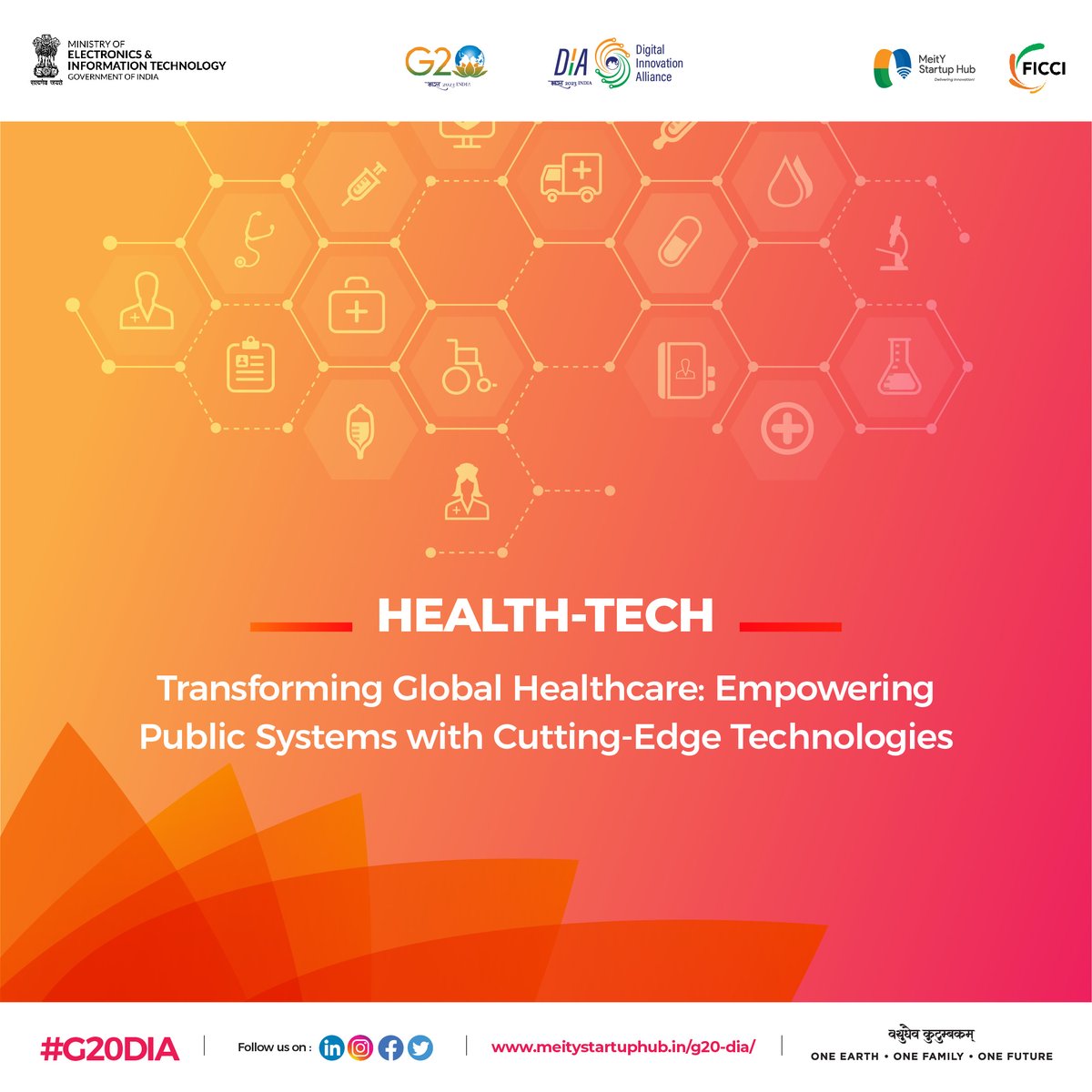 Join us at #G20DIAMegaSummit for an incredible Health-tech extravaganza! 🌟🎉

Register to join: forms.gle/cgMdtdE8k1prMJ…

#G20DEWG #Meity #DigitalInnovationAlliance #StartUp #GlobalStartupEcosystem #GovernmentOfIndia #HealthTech #GlobalHealthCare #Amrithkal #Techade