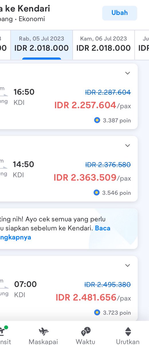 ernibajau's tweet photo. Harga tiket pesawat di tanggal yang sama. Dari Jkt ke Kendari 2 jutaan, sedangkan Ke Bangkok hanya 9 ratusan. 
Jarak tempuh ke Bangkok 4jm lebih, jarak tempuh ke Kendari 2jam lebih, tapi lebih mahal ke Kendari.

Mohon penjelasan Bapak Pemerintah, kami orang awam bertanya2 ☺️🙏🏻 https://t.co/2ljc7tVZN7