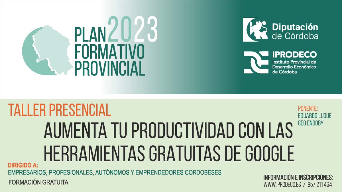 capibailen's tweet photo. Si eres empresario🧑‍💻, profesional👩‍🏭, autónomo👩‍🔧, trabajador en activo o emprendedor👨‍💼. @Iprodeco   te ayuda a usar y aprovechar las aplicaciones gratuitas de #Google  para  empresas, aquellas que más aportan a los negocios y que son totalmente  gratis. https://t.co/lmBbCWm5iN
