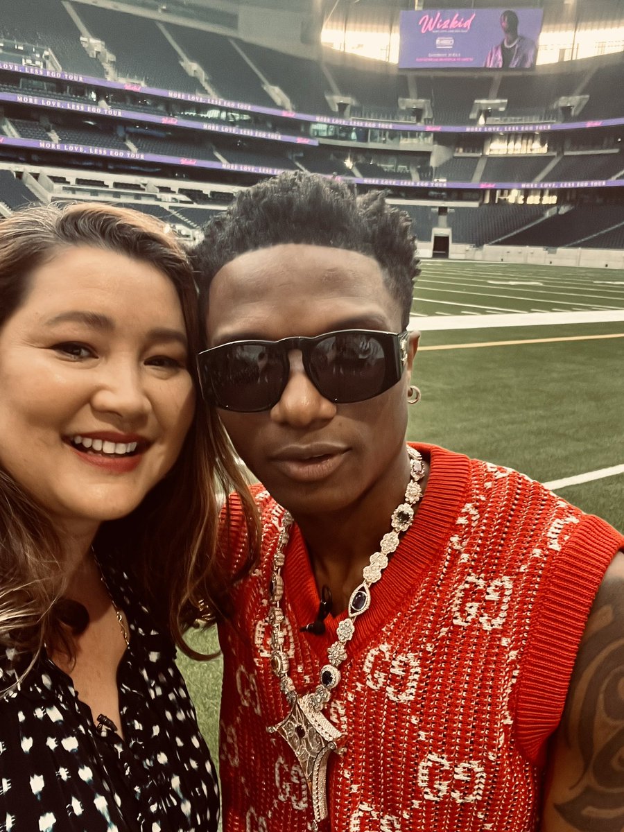 AliceBhand's tweet photo. I’ve been speaking to @wizkidayo - one of the biggest names in music - about the rise and rise of Afrobeats, ahead of his #Glastonbury23 appearance tonight and concert at #TottenhamHotspur Stadium in a few weeks 🤩 https://t.co/pQHUonurpg