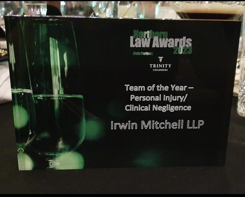 Well, what an evening for the #Newcastle office of <a href="/irwinmitchell/">Irwin Mitchell</a> at the <a href="/NorthLawAwards/">Northern Law Awards</a> 🏆 
I’m immensely proud to be part of the team to win Private Client ‘Team of the Year’ 💫
Huge congratulations also to <a href="/IM_HelenSmith/">Helen Smith</a> and <a href="/PIandMedNeg/">Irwin Mitchell Personal Injury & Med Neg</a>