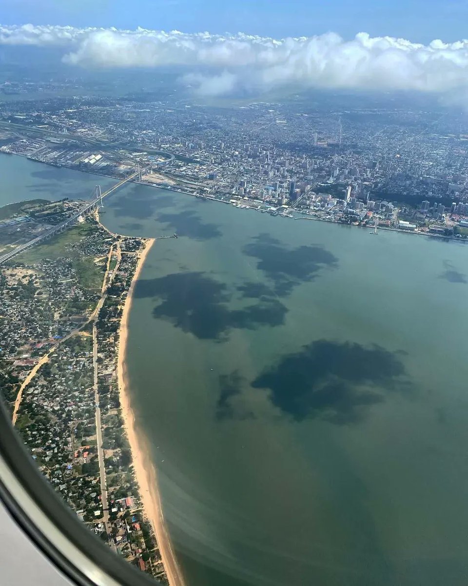 Aerial view Maputo city and Catembe bridge, Mozambique 🇲🇿