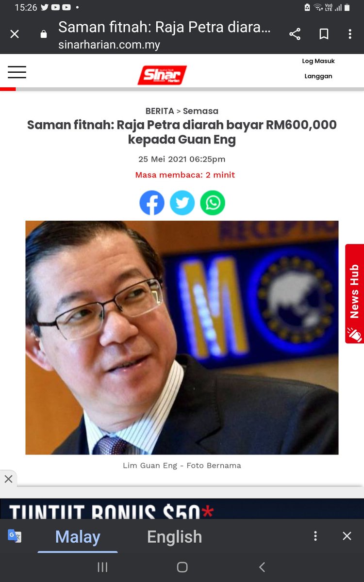 TamingS12425422's tweet photo. @RajaPetra Kamu bila nak bayar hutang saman fitnah rm600k pada lge? https://t.co/9W1GQ0rszp