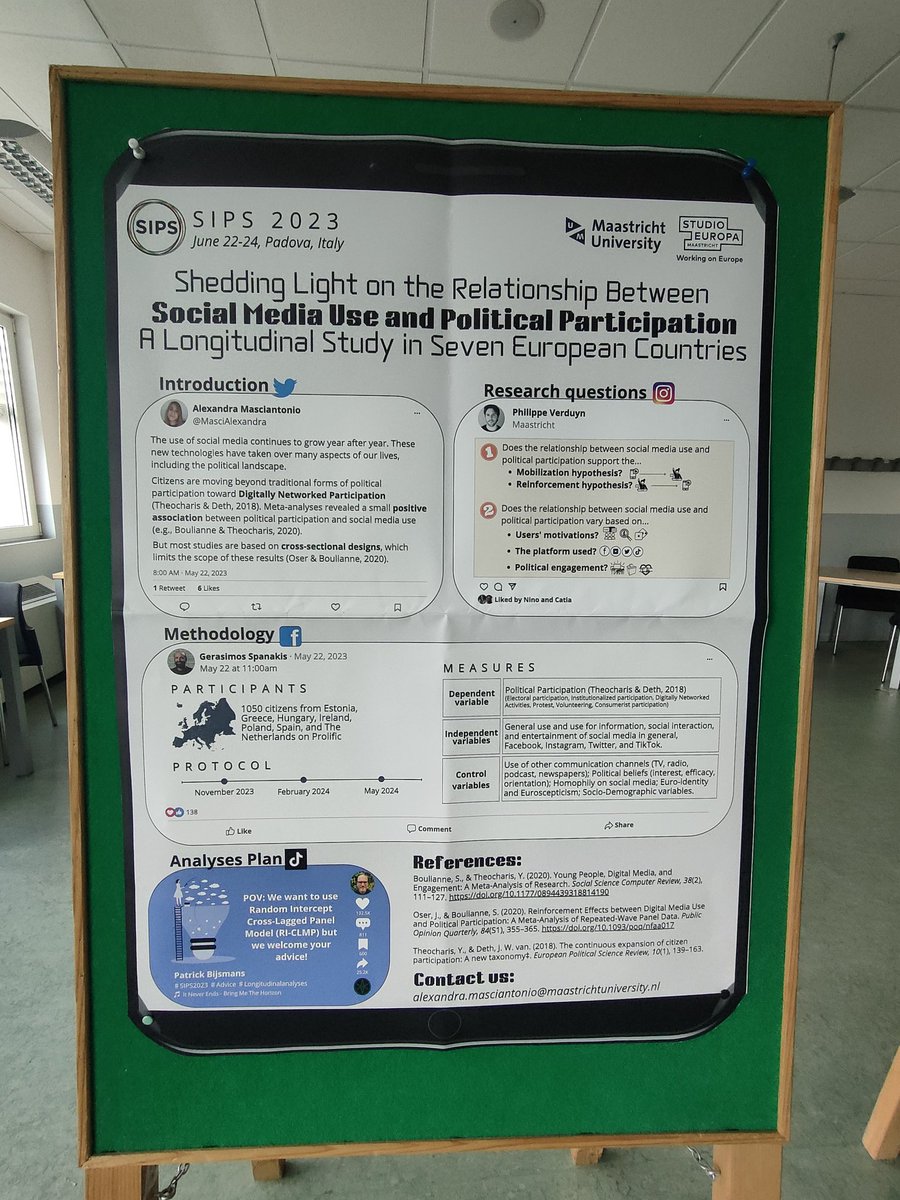 Interested in social media, political participation or longitudinal studies? Come see my pre-study poster at #SIPS2023! I look forward to your advice 🙌 @improvingpsych