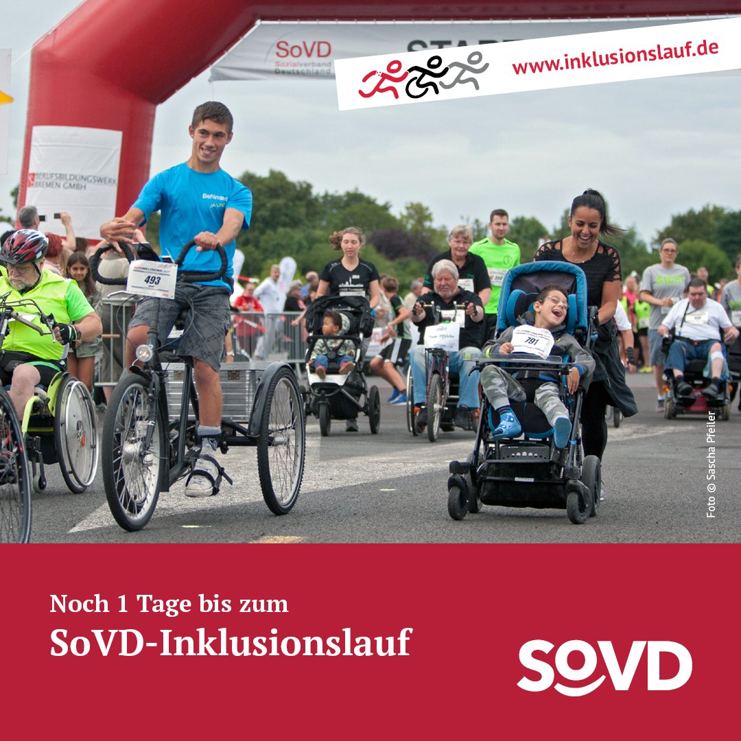 SoVD_Bund's tweet photo. Gemeinsam Inklusion feiern
Der  SoVD-Inklusionslauf ist eine große, inklusive Sportveranstaltung auf  dem Tempelhofer Feld in Berlin. Auch morgen heißt es wieder:  Gemeinsam Rollen, Walken und Skaten. Jeder*r nach seinen und ihren  Möglichkeiten und Vorlieben und natürlich auch wieder im Team beim  Staffellauf. Die Anmeldung ist auch morgen vor Ort noch möglich. Informationen zum Lauf gibt es unter https://t.co/bx23uFaBLB

#inklusion #inklusionslauf #GemeinsamStark #VielfaltVerbindet
