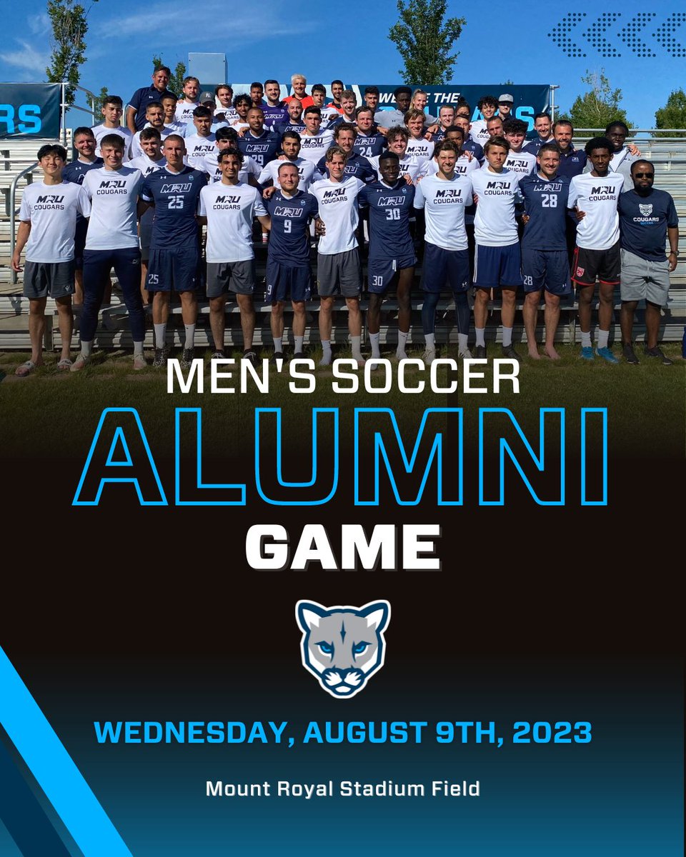 Save the date, Cougars Family! 🗓️✍️

Some true MRU legends will be back at Mount Royal Stadium Field to face the current team in our annual Alumni Game!

We can’t wait to see the lads again! 🫶

#mrucougars #mrulife #mru #mrualumni #soccercalgary #WeAreTheCougars
