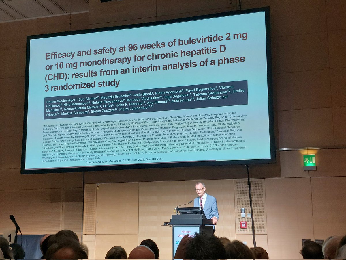 Listening to our @DSOLVE_EU partner @HeinerWedemeyer presenting newest data on bulevirtide, published yesterday in @NEJM. Great work with Soo Aleman, Pietro Lampertico @CornbergMarkus. #LiverTwitter, #EASLCongress, #MHH_life, #hepatitisd, #hdv, #hepatitis, #NEJM, #landmarkpaper